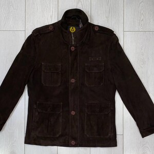 Belstaff Full Zip Leather Men&#39;s Designer Biker Jacket Size Large Brown