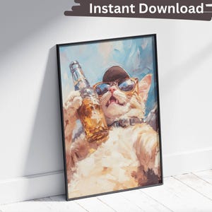 Weekend Cat Decorative Funny Wall art Funny Wall Decor Cat print Cat Wall Art Printable Wall Art Digital Download Beer Wall Art Cat Painting