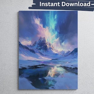Northern Lights Art Print Aurora Borealis Winter Scenery Art Night Sky Art Winter Wall Art Printable Wall Art Artwork For Bedroom Aurora art