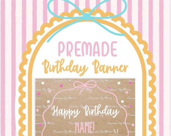Bow Birthday Banner, Painted Party Sign, Premade Banner, Quick shipping decor