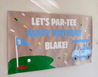 Golf Birthday Banner | Hand-Painted Party Decoration with Golf Cart