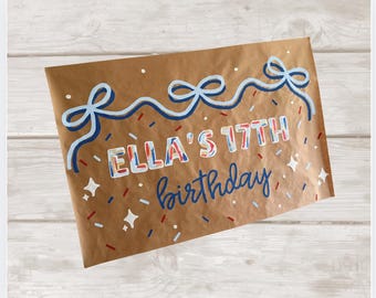 Watercolor Birthday Painted Banner, Bow Party Sign, Birthday Colorful Decor