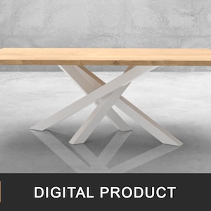 May include: A rectangular dining table with a light brown wooden top and a white metal base featuring intersecting angled legs. The image includes a digital file icon and the text "DIGITAL PRODUCT" at the bottom, indicating a design file.