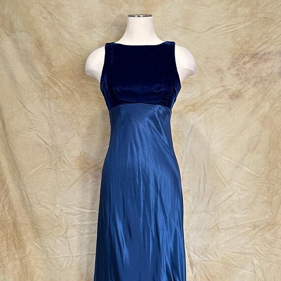 Vintage 90s Whimsygoth Blue Velvet and Silk Gown