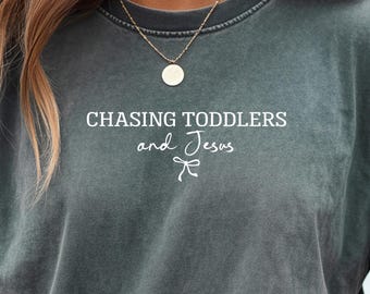 Chasing Jesus and Toddlers PNG & SVG | Christian Mom Life Design | Faith-Based Parenting Quote