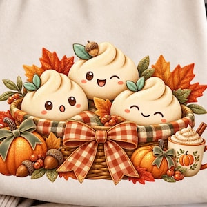 Raviolis d'automne (PNG), panier de raviolis d'automne kawaii avec citrouilles, joli motif pour Thanksgiving (téléchargement numérique)