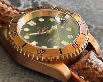 Bespoke Bronze Dive homage watch with sharkskin strap