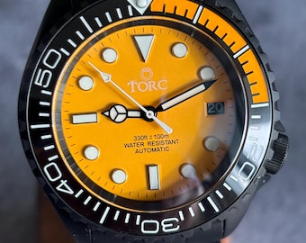 Matt black and yellow SKX style Mod watch.