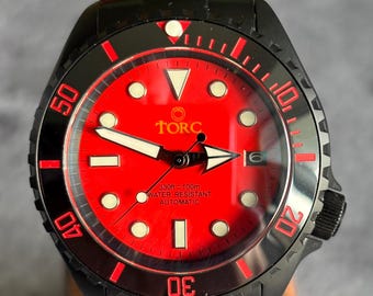 Matt black and red SKX style Mod watch.