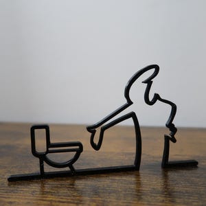 Figurina La Línea "Segno della toilette", Design divertente, Segnaletica per toilette, Arte minimalista, Design originale e divertente, Line Art 3D, Linea