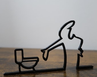 La Línea &quot;Toilet Sign&quot; Figurine, Fun Design, Toilet Signage, Minimalist Art, Original and Humorous Design, 3D Line Art, Linea