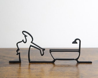 La Línea &quot;Bathroom Sign&quot; Figurine, Fun Design, Bathroom Signage, Minimalist Art, Humorous Design, 3D Line Art, Wall Art