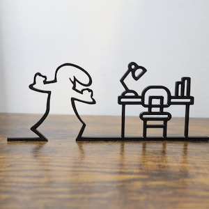 La Línea &quot;Office Sign&quot; Figurine, Fun Design, Office Signage, Minimalist Art, Original and Humorous Design, 3D Line Art, Linea