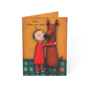 Encouragement Card, Lean In Support & Comfort, Boy and Red Dog Illustration