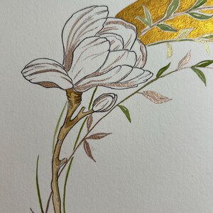 Letra floral C - pieza única pintada a mano, acuarelas y tinta sobre papel 100% algodón (19 x 27 cm)