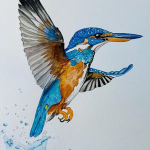 Istinto in volo- Martin Pescatore dipinto a mano - pezzo originale