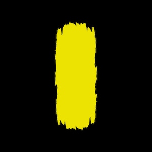 May include: A bright yellow abstract shape with a rough, textured edge.