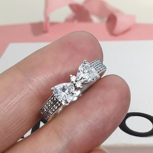 Sparkling Bow Double-row Ring, 925 Sterling Silver, Ring for Women, Gift For Her, Women Jewelry