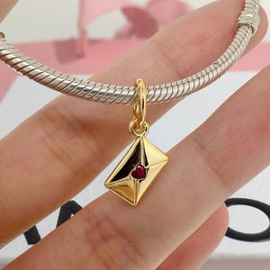 Charm colgante con sobre y carta de amor, plata de ley 925, para pulsera, regalo para ella, joyería para mujer