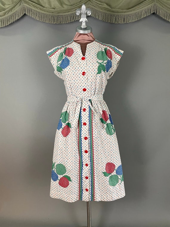 1940s dress vintage 40s COLORFUL FRUIT PRINT whit… - image 2