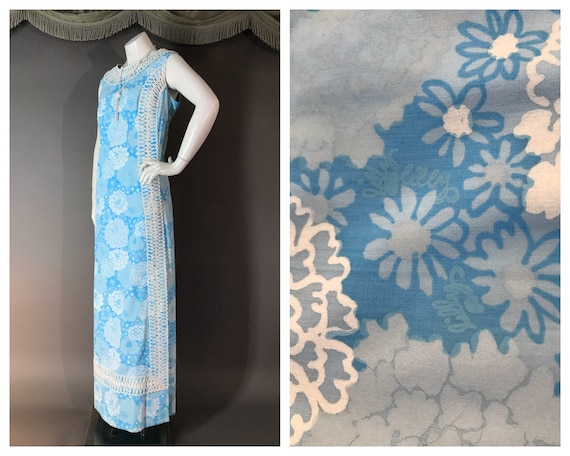 Vintage 1960s 60s BLUE LILLY PULITZER floral white