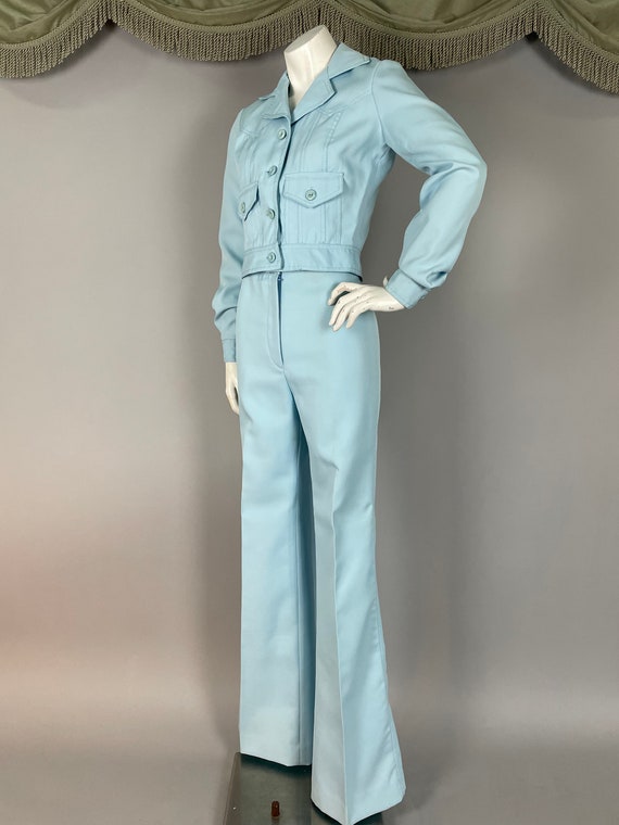 1970s pants suit vintage 70s BABY BLUE GABARDINE shor… Gem