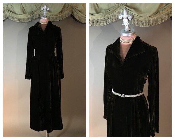 1940s dress 40s vintage DARK CHOCOLATE VELVET brow