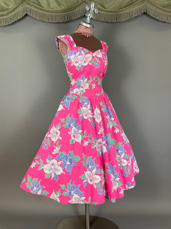 1980s does 50s dress vintage BRIGHT PINK HAWAIIAN… - image 2