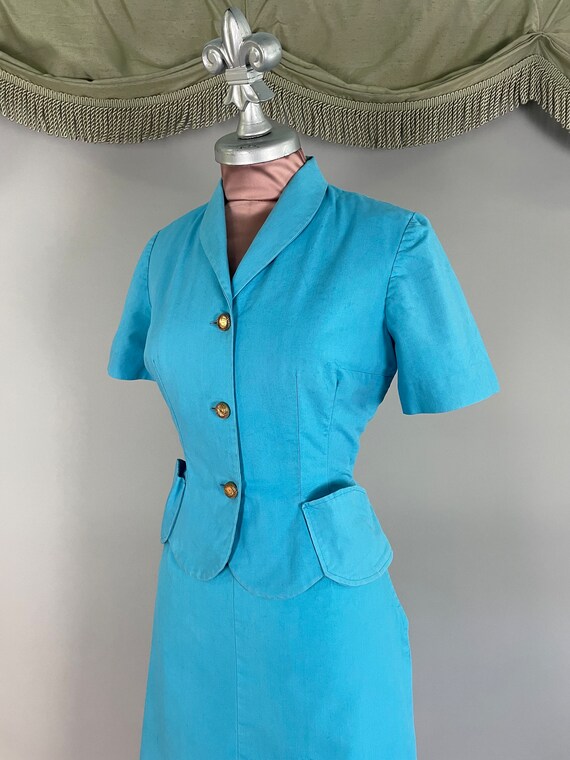 1940s suit vintage 40s TURQUOISE BLUE COTTON 2pc set … - Gem