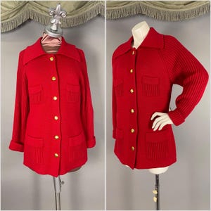 1960s Mod sweater vintage 60s RED GOLD BUTTON cardigan jacket coat orlon acrylic