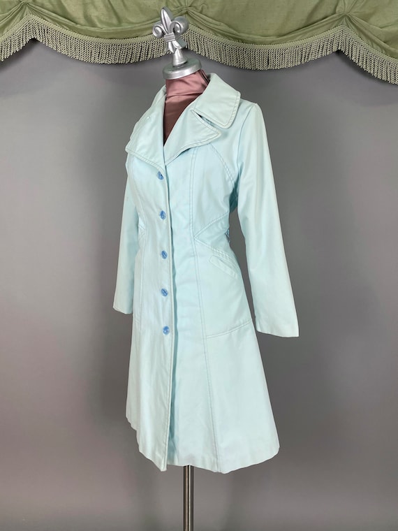 1960s jacket vintage 70s coat BABY BLUE BELTED pr… - image 3