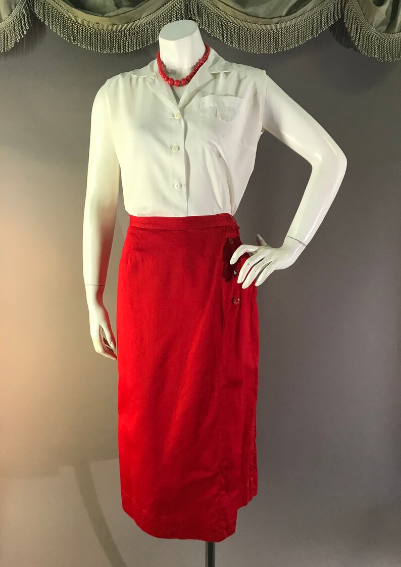 50s skirt capris 1950s RED COTTON SKIRT with pants underneath | Etsy