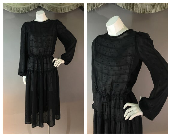 1970s dress 70s vintage BLACK SHEER Peasant style