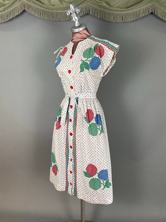 1940s dress vintage 40s COLORFUL FRUIT PRINT whit… - image 4