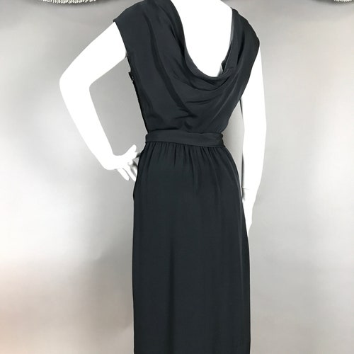 1950s dress vintage early 60s DRAPED BACK shops BLACK designer cocktail dress
