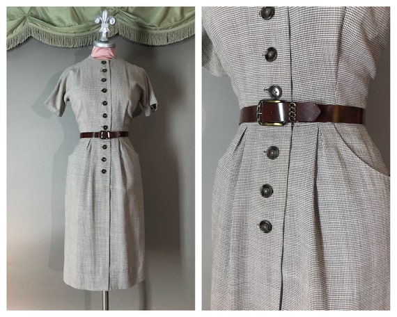 1950s dress vintage 50s BROWN HOUNDSTOOTH special