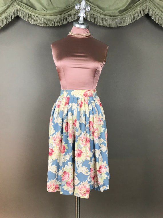 1980s skirt vintage 80s does 40s PINK ROSES RAYON… - image 7