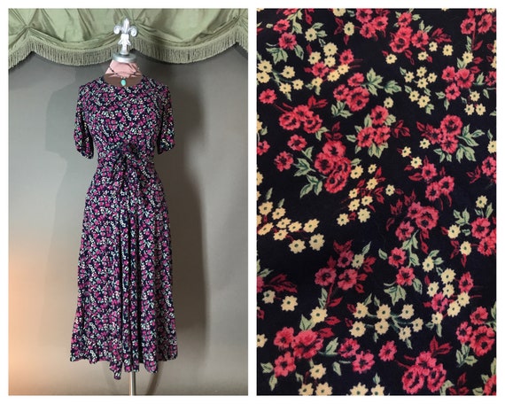 1990s dress vintage 90s RAYON FLORAL PINK navy blu