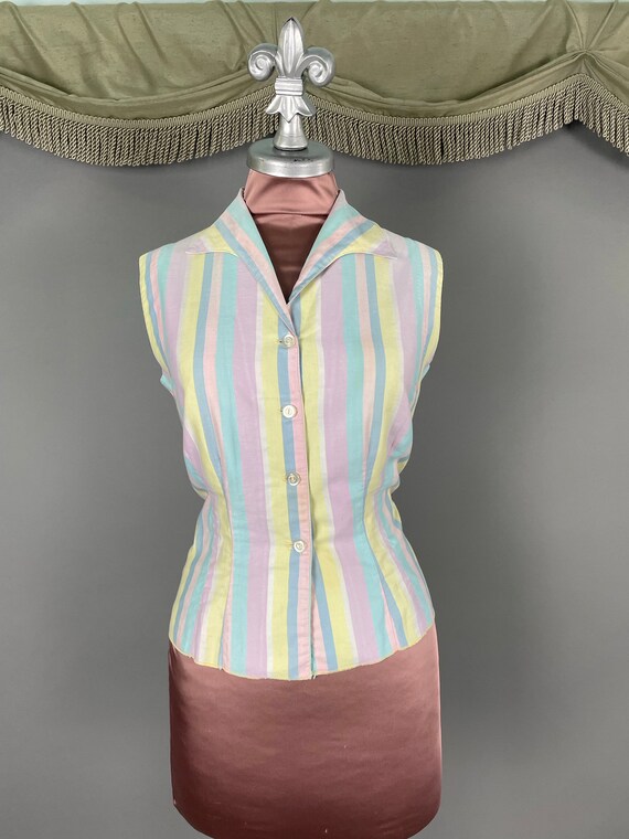 1950s dress set vintage 50s PASTEL RAINBOW PINK c… - image 2