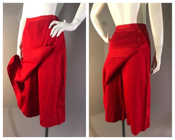 50s skirt pants capris 1950s RED COTTON SKIRT pant