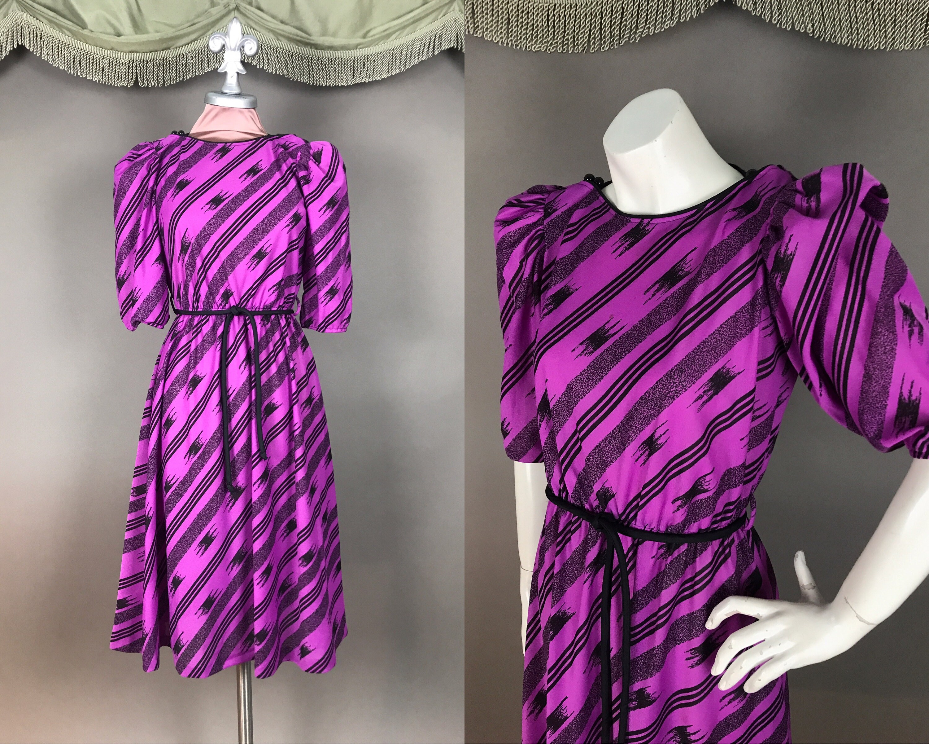 Purple and black shop striped dress