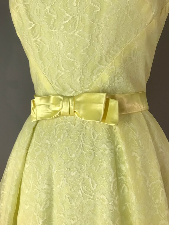 1960s dress 60s PASTEL YELLOW CHIFFON lace bow we… - image 3