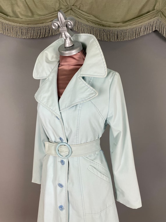 1960s jacket vintage 70s coat BABY BLUE BELTED pr… - image 6