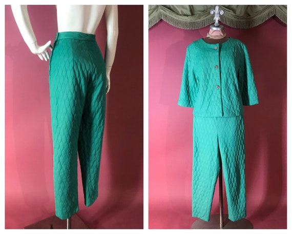 1960s pajamas vintage 60s TEAL AQUA RHINESTONE 2pc
