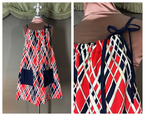 1960s dress 60s vintage RED BLUE PRINT abstract co