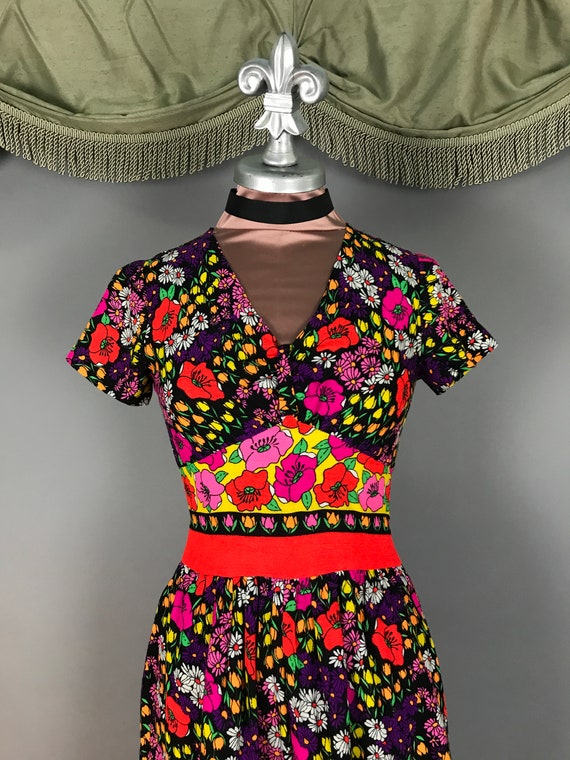 1960s dress vintage 60s DAYGLO FLORAL bright bord… - image 3