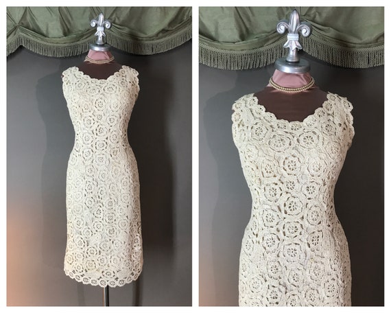 1960s dress vintage 60s ITALIAN CROCHET RAFFIA hou