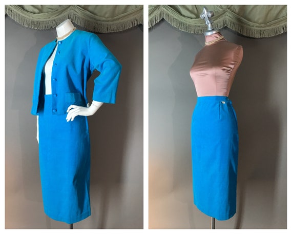 1950s suit vintage 50s TURQUOISE BLUE CORDUROY fin