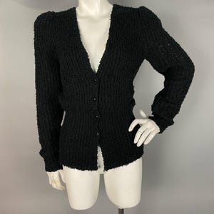 1980er Jahre Pullover Vintage 80er macht 40er SCHWARZ PUFF ÄRMELN Schößchen Strickjacke