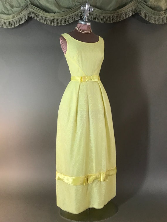 1960s dress 60s PASTEL YELLOW CHIFFON lace bow we… - image 7